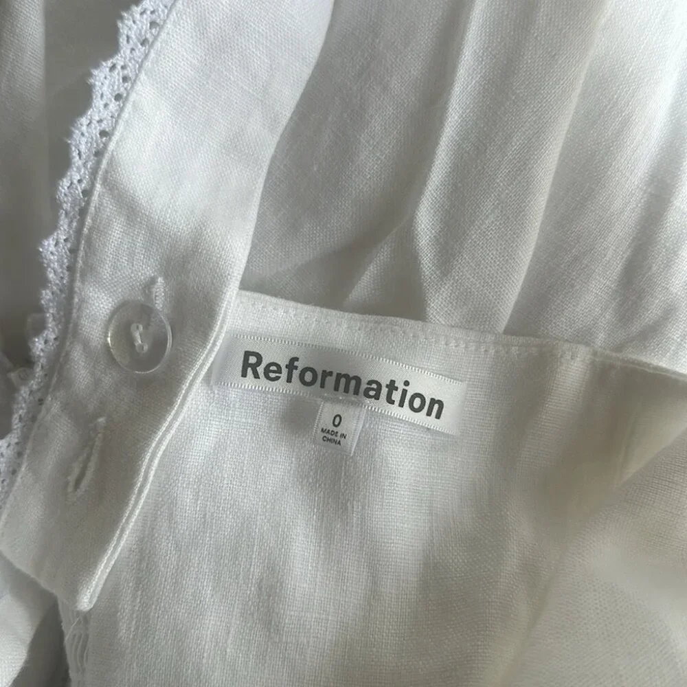 NEW Reformation Tagliatelle Linen Midi Dress in White Lace Detail | size 0 - Picture 8 of 13